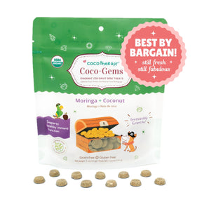 Coco-Gems Training Treats Moringa + Coconut - Organic Training Treat for dogs - BEST BY BARGAIN! Still Fresh, Still Fabulous - Best By Date: 05/30/2025