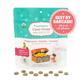 Coco-Gems Training Treats Peppermint + Parsley - Organic Training Treat for dogs - BEST BY BARGAIN! Still Fresh, Still Fabulous - Best By Date: 06/05/2025